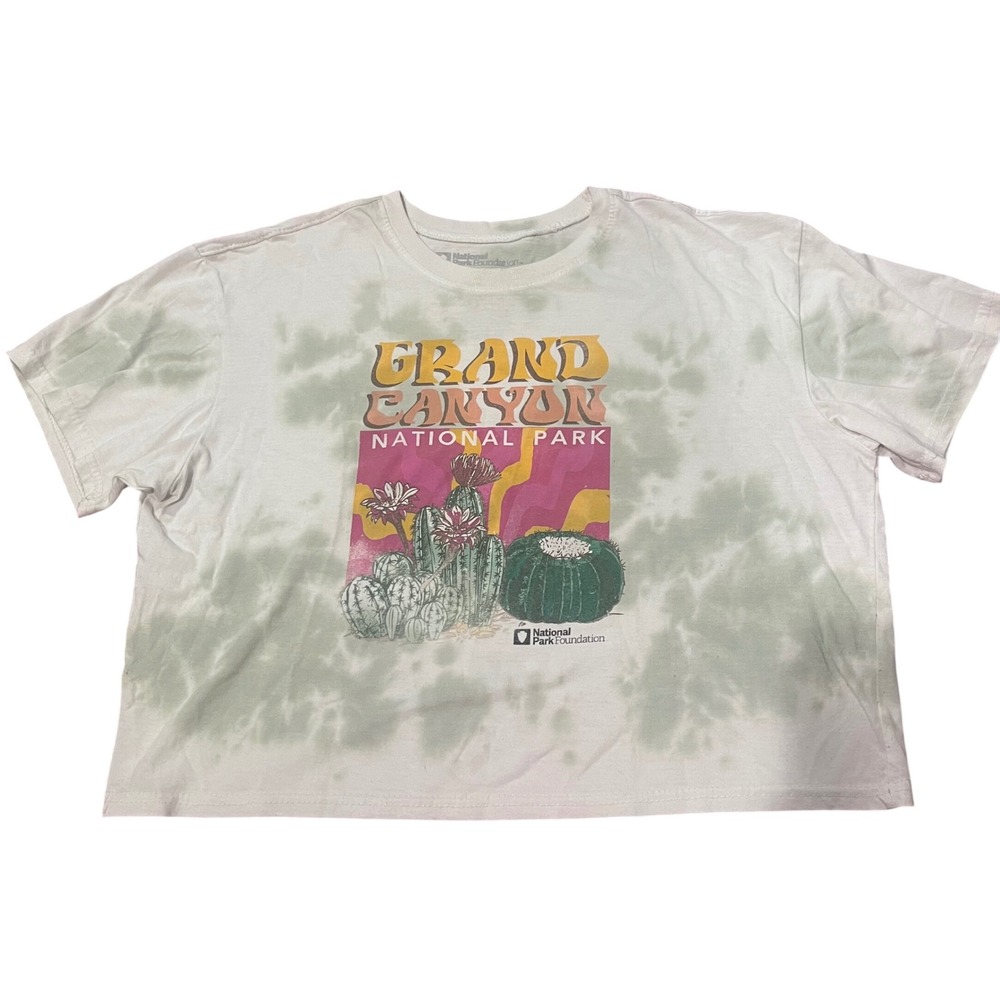 National Park Foundation Grand Canyon Tie Dye Crop Top T-Shirt Large Green